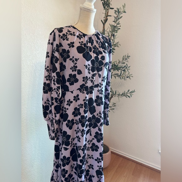 WHO WHAT WEAR LAVENDER BLACK FLORAL LONG SLEEVES MAXI DRESS size L worn once! - Picture 8 of 8